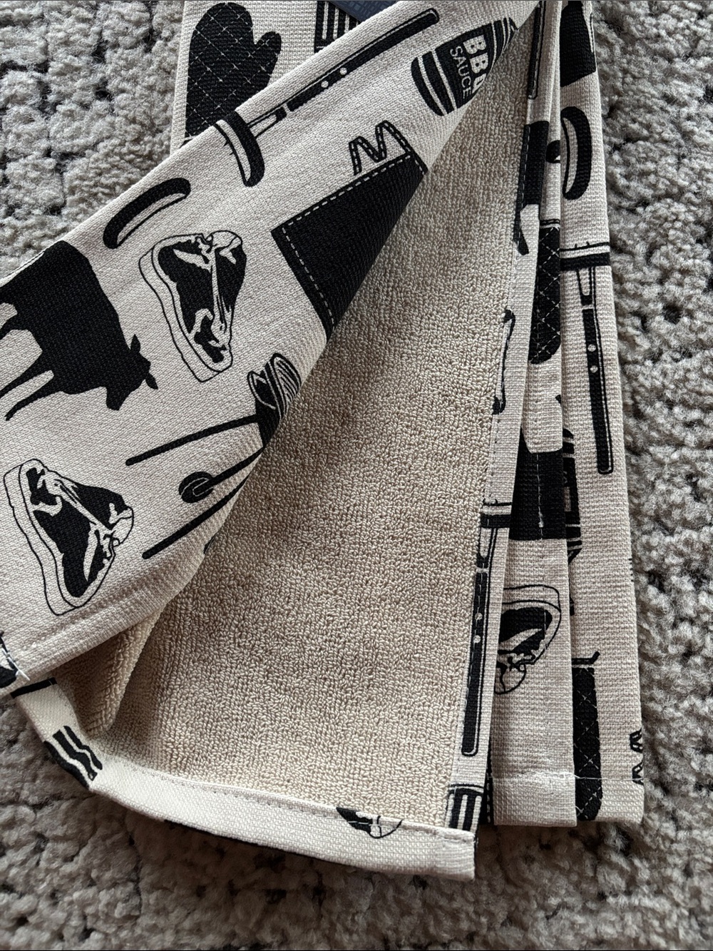 NWT Black & Cream BBQ Print Kitchen Towels 3 PC - Picture 4 of 6